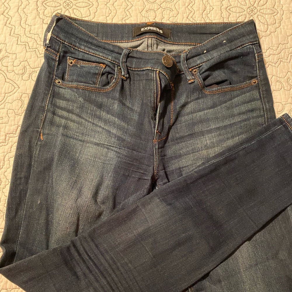 Express mid-rise stretch jegging, dark wash, size 2